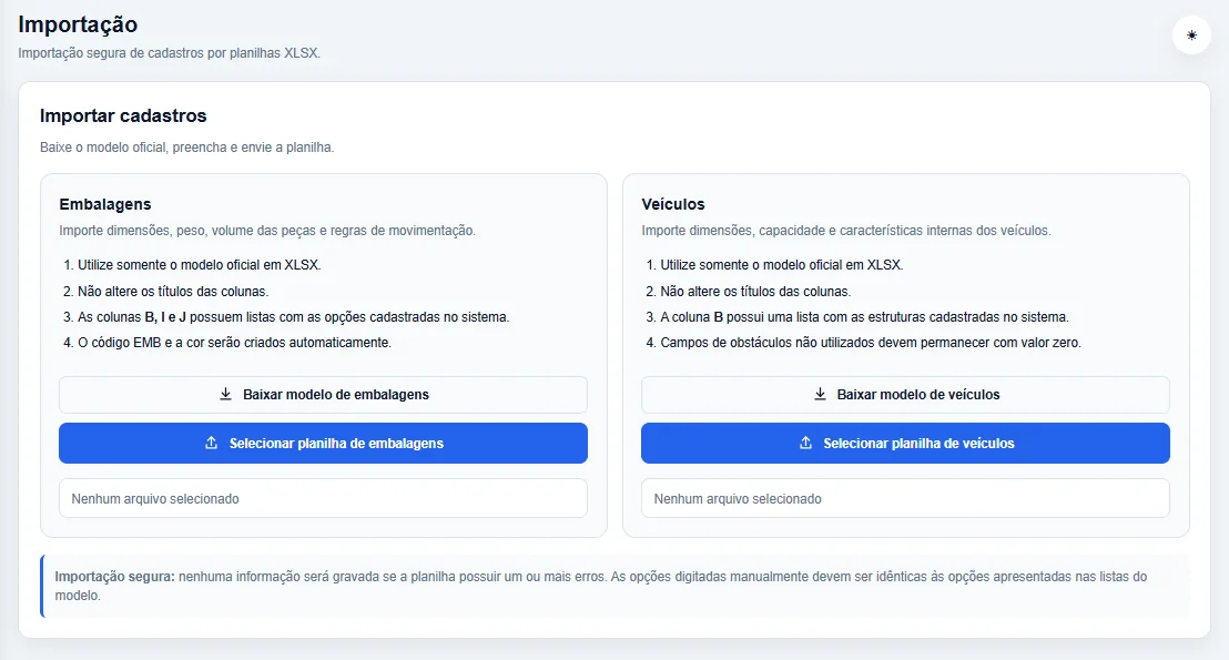 Importação de embalagens e veículos